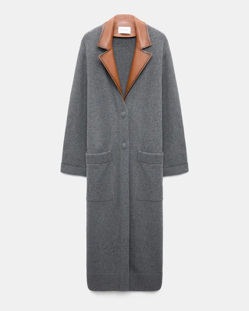 Dorothee Schumacher Mantel aus Merino und Kaschmir Lederrevers Grau