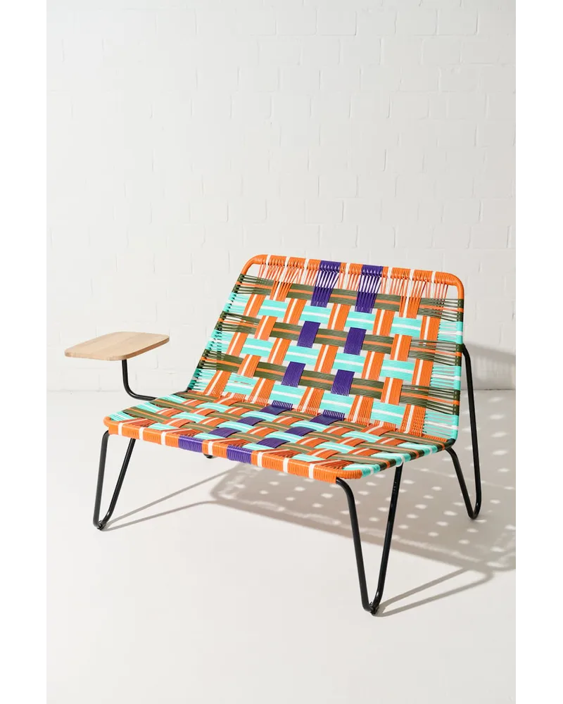 Dorothee Schumacher Handgeflochtene Bank mit Tisch aus Holz Multi