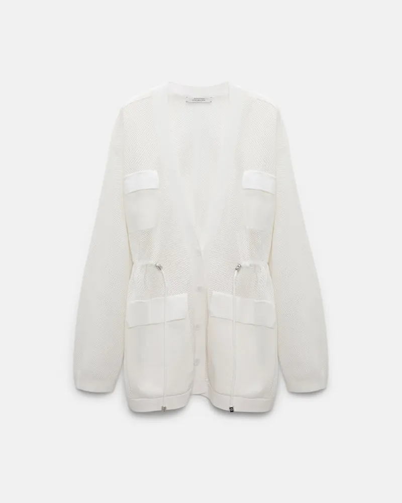 Dorothee Schumacher Cardigan aus Baumwoll-Stretch im Pointelle-Muster Weiß