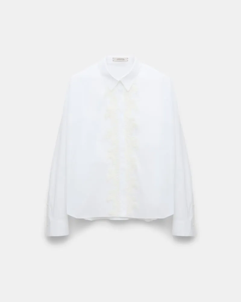 Dorothee Schumacher Bluse mit Spitzendetail aus Baumwoll-Popeline Weiß