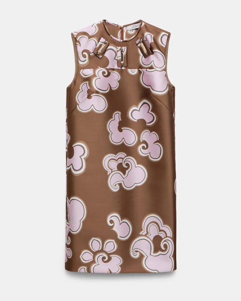 Dorothee Schumacher Von Hand besticktes Shiftkleid aus  bedrucktem Duchesse-Twill Braun