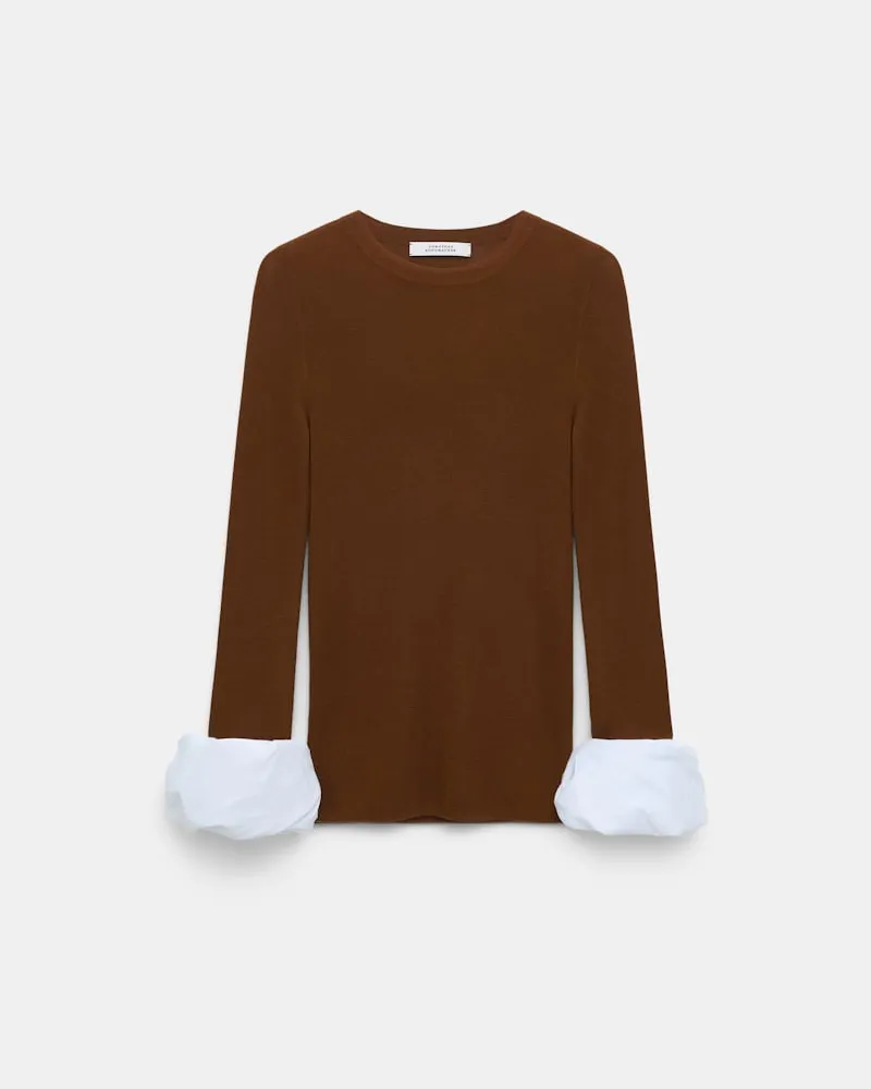 Dorothee Schumacher Pullover mit kontrastierenden Ärmelbündchen Braun