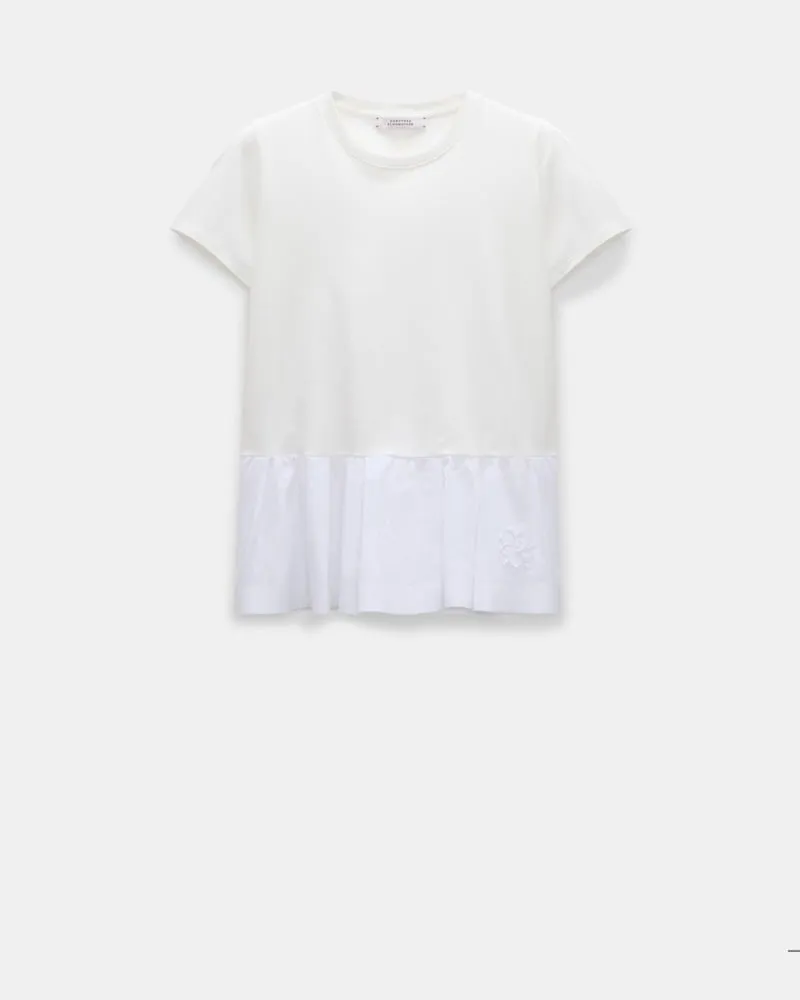 Dorothee Schumacher Rundhals-T-Shirt mit Schößchen aus Baumwolljersey Weiß