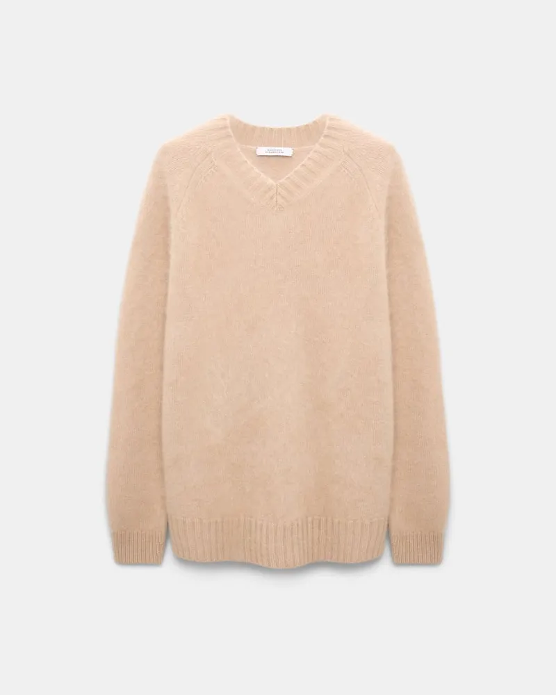 Dorothee Schumacher Pullover mit V-Ausschnitt aus Merino und Kaschmir Beige