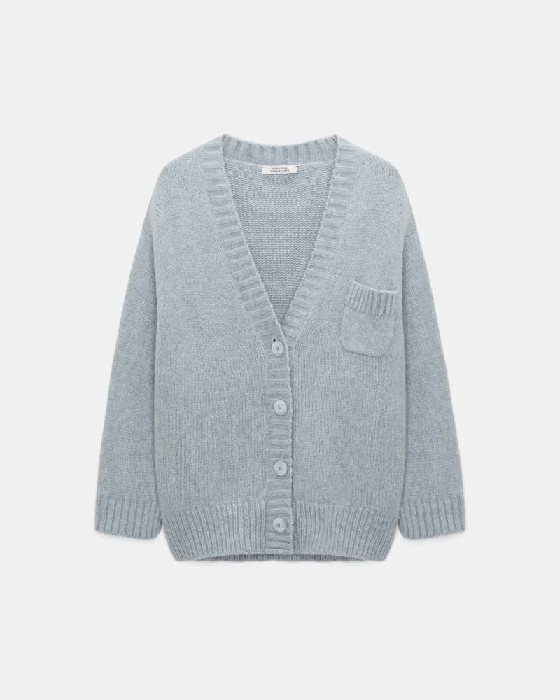 Dorothee Schumacher Cardigan mit V-Ausschnitt aus Merinowollmischung mit Baby Alpaka Blau