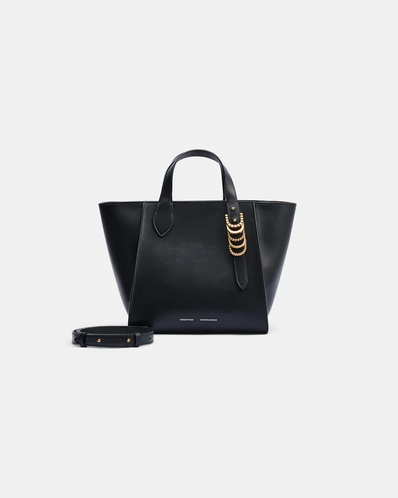 Dorothee Schumacher Crossbody Tote Bag aus weichem Kalbsleder mit D-Ring-Hardware Schwarz