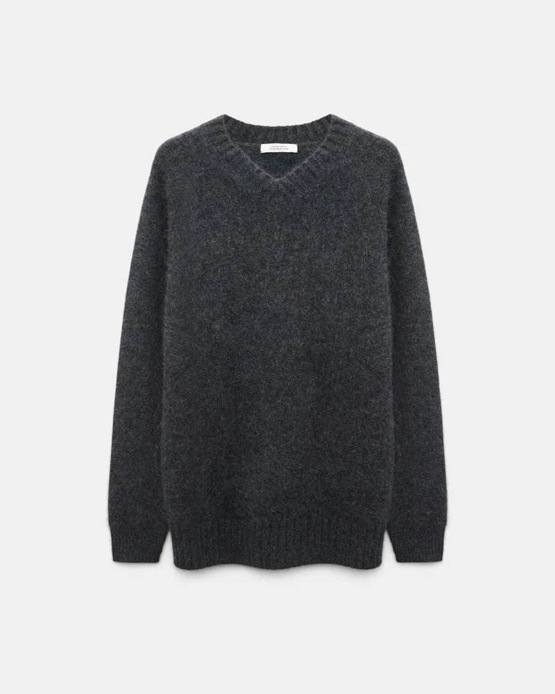 Dorothee Schumacher Pullover mit V-Ausschnitt aus Merino und Kaschmir Grau