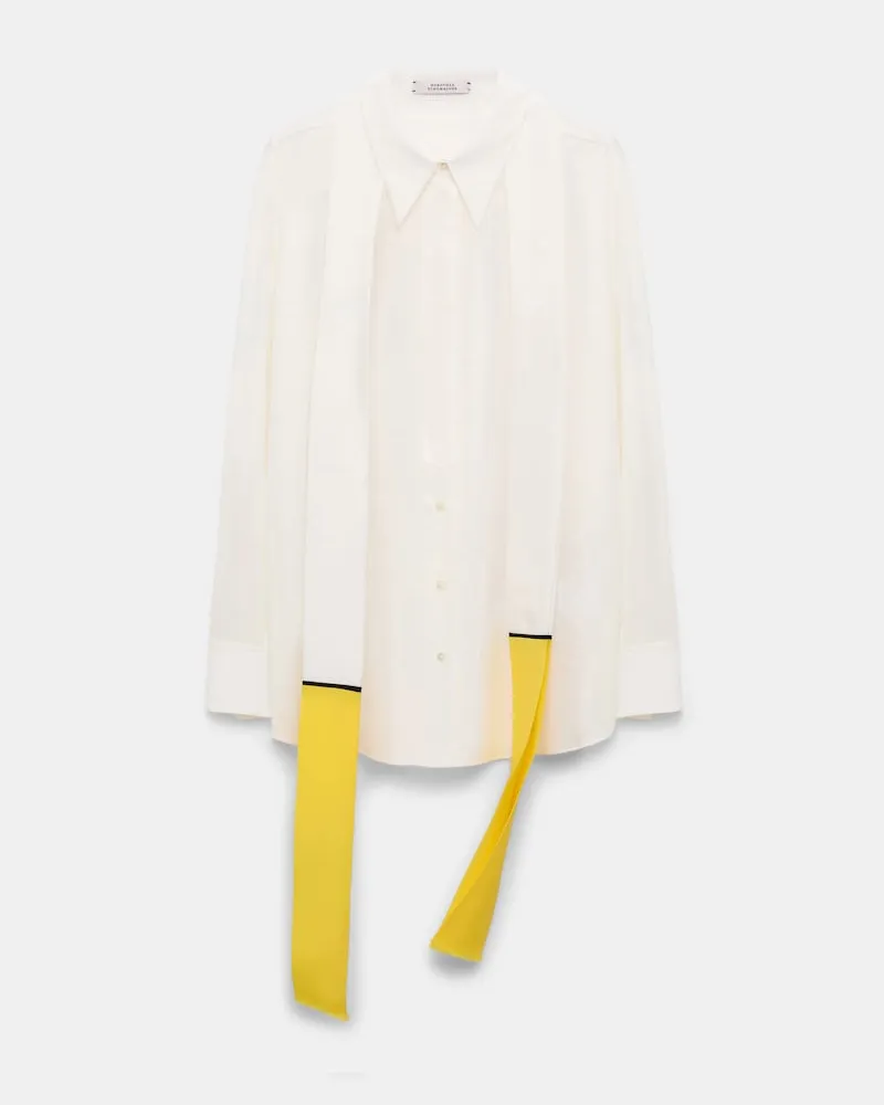 Dorothee Schumacher Seidenbluse aus Crêpe de Chine mit Schal-Detail Weiß