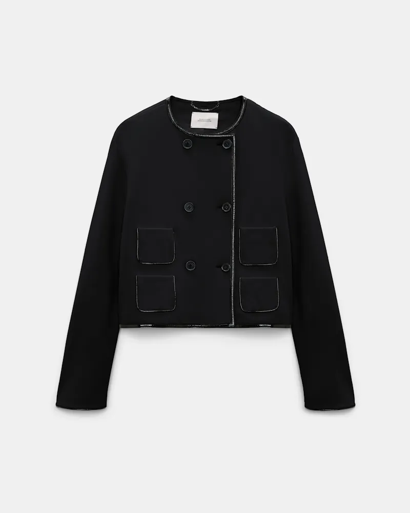 Dorothee Schumacher Kurze Jacke mit Lackdetails aus Punto Milano Schwarz