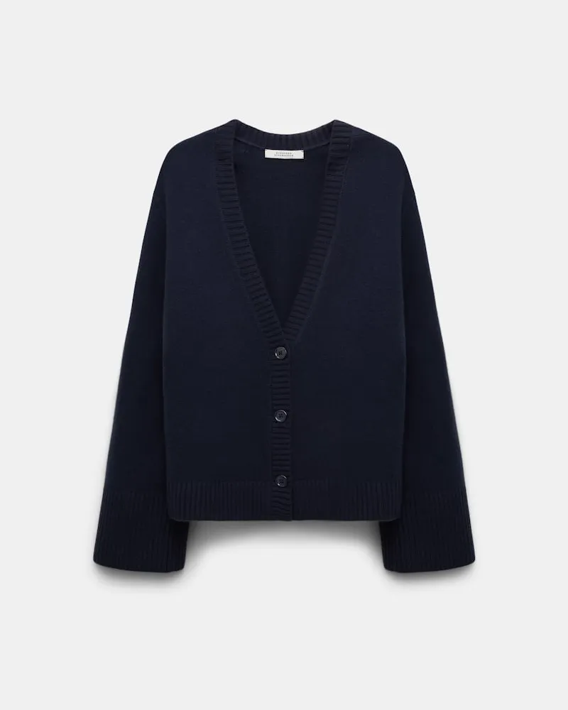 Dorothee Schumacher Softer Cardigan mit V-Ausschnitt aus Kaschmir-Mix Blau