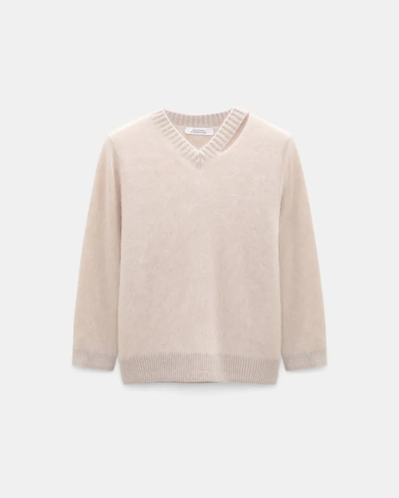 Dorothee Schumacher Fluffy Pullover mit V-Ausschnitt aus Merino und Kaschmir Beige