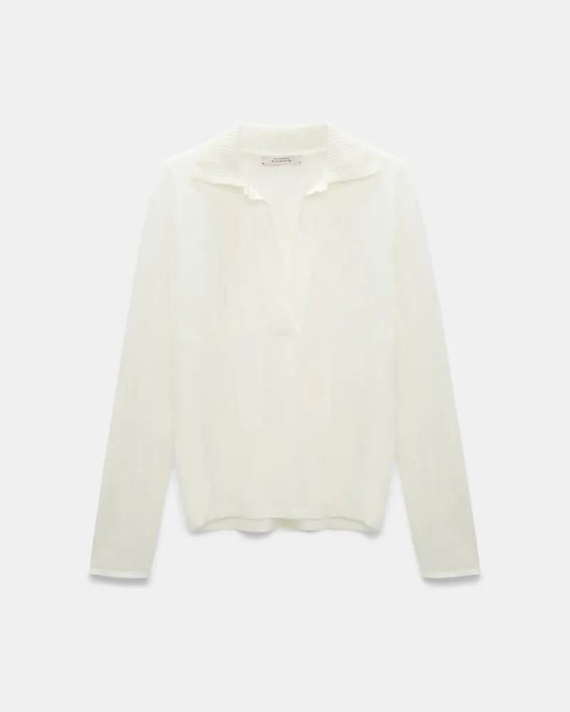 Dorothee Schumacher Langarmshirt aus Hanf mit geripptem Strickkragen Weiß