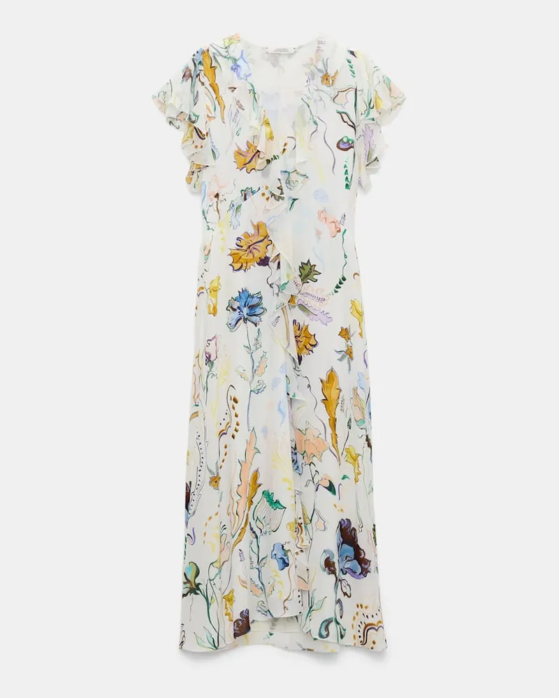Dorothee Schumacher Midi-Kleid mit Volants und Signature Print Weiß