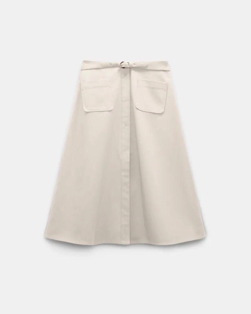 Dorothee Schumacher Flaired Rock mit Gürtel aus Baumwolle und Leinen Beige