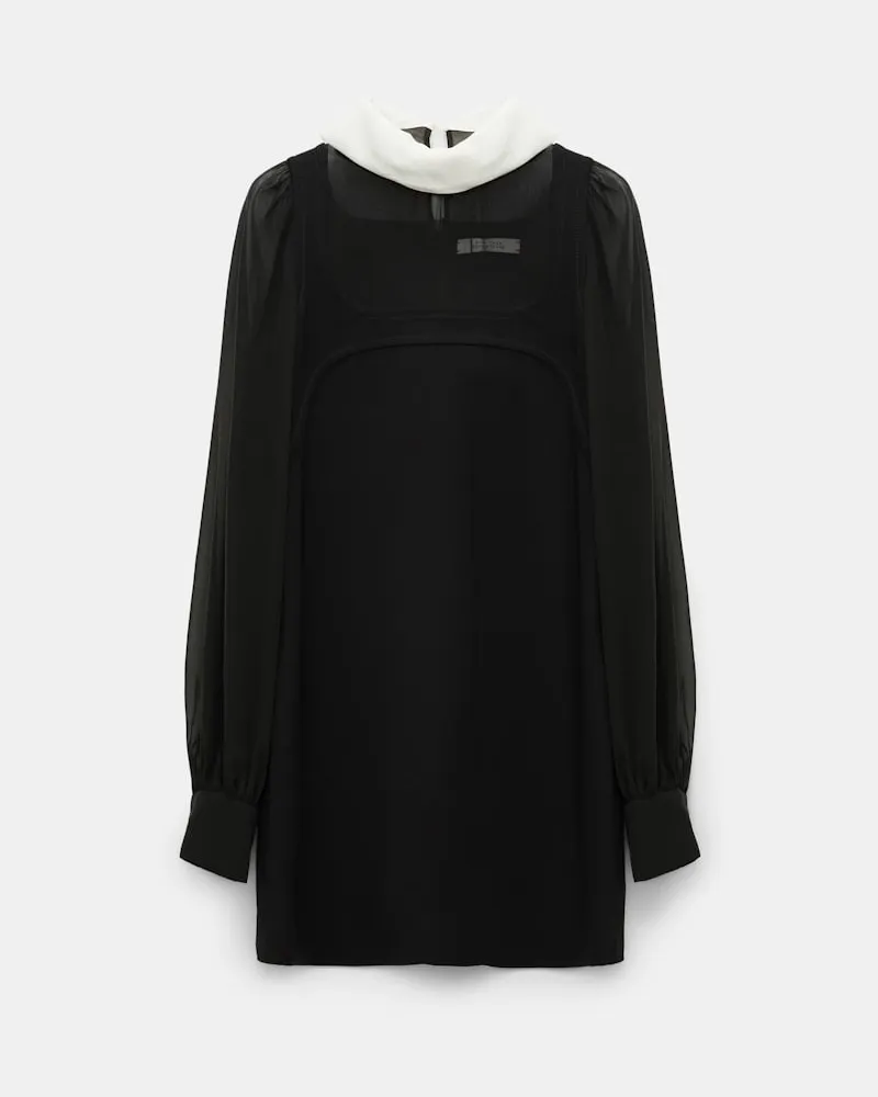 Dorothee Schumacher Kurzes Kleid aus Punto Milano mit Details aus Seidengeorgette Schwarz