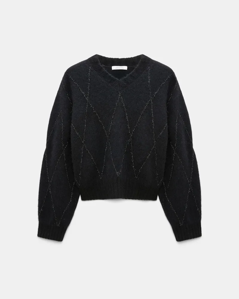 Dorothee Schumacher Pullover mit V-Ausschnitt und Argyle-Stickerei Schwarz