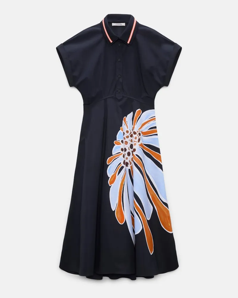 Dorothee Schumacher Kleid mit floralem Signature-Print aus Baumwoll-Popeline Blau