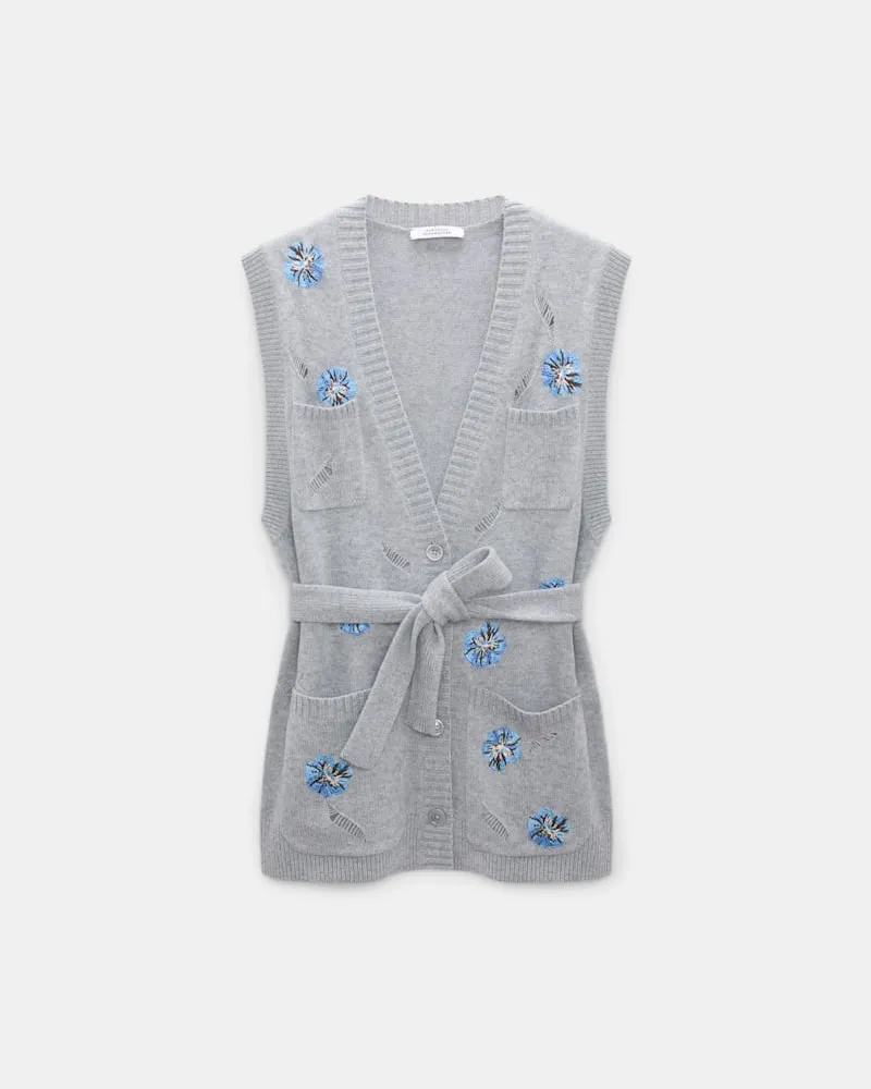 Dorothee Schumacher Besticktes Gilet mit V-Ausschnitt aus Merino und Kaschmir Grau