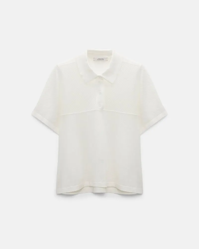 Dorothee Schumacher Strick-Poloshirt aus Baumwoll-Stretch im Pointelle-Muster Weiß