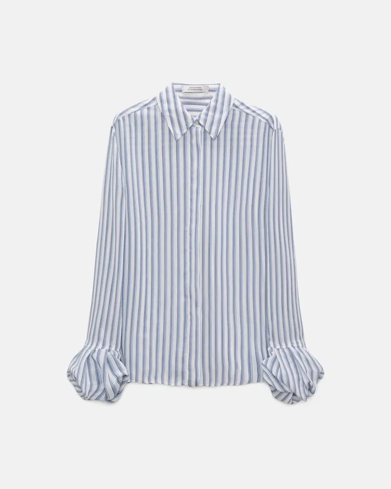 Dorothee Schumacher Bluse aus gestreiftem Organdy Voile mit Ballon-Cuff Detail Weiß