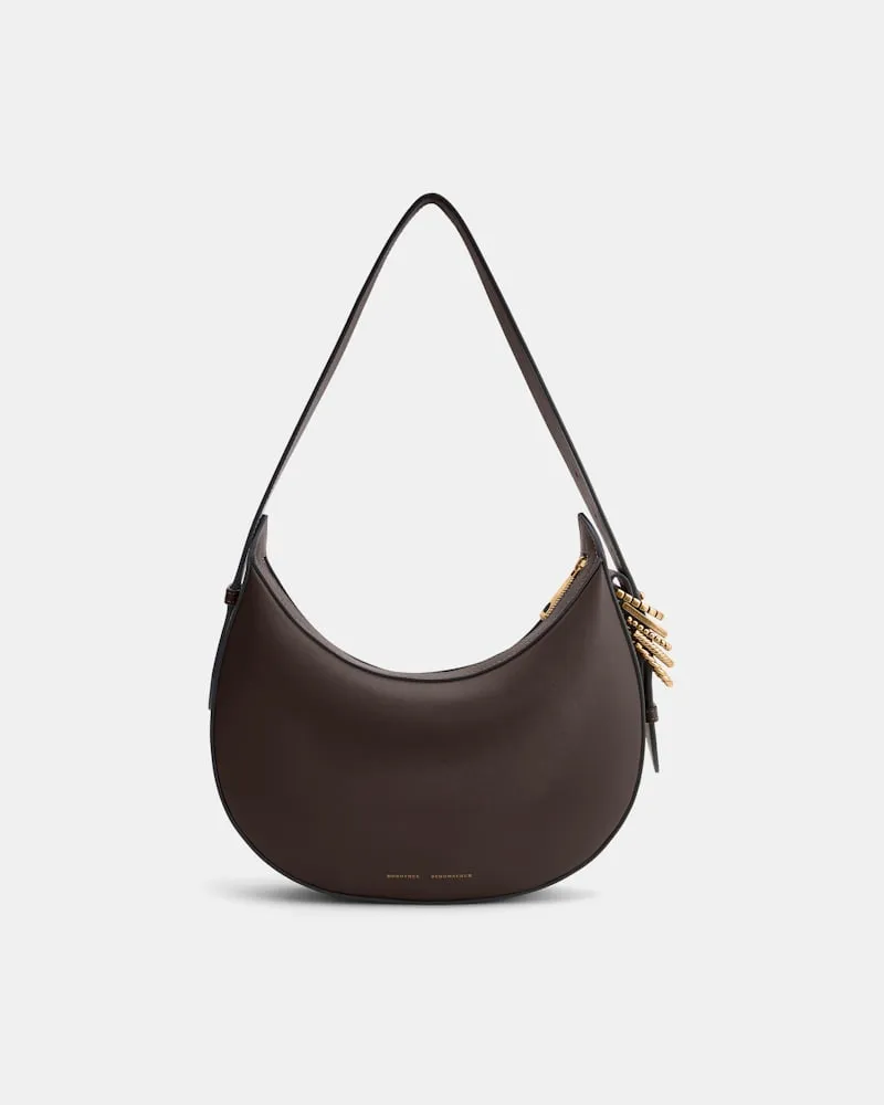Dorothee Schumacher Half Moon Bag aus weichem Kalbsleder mit D-Rings Braun