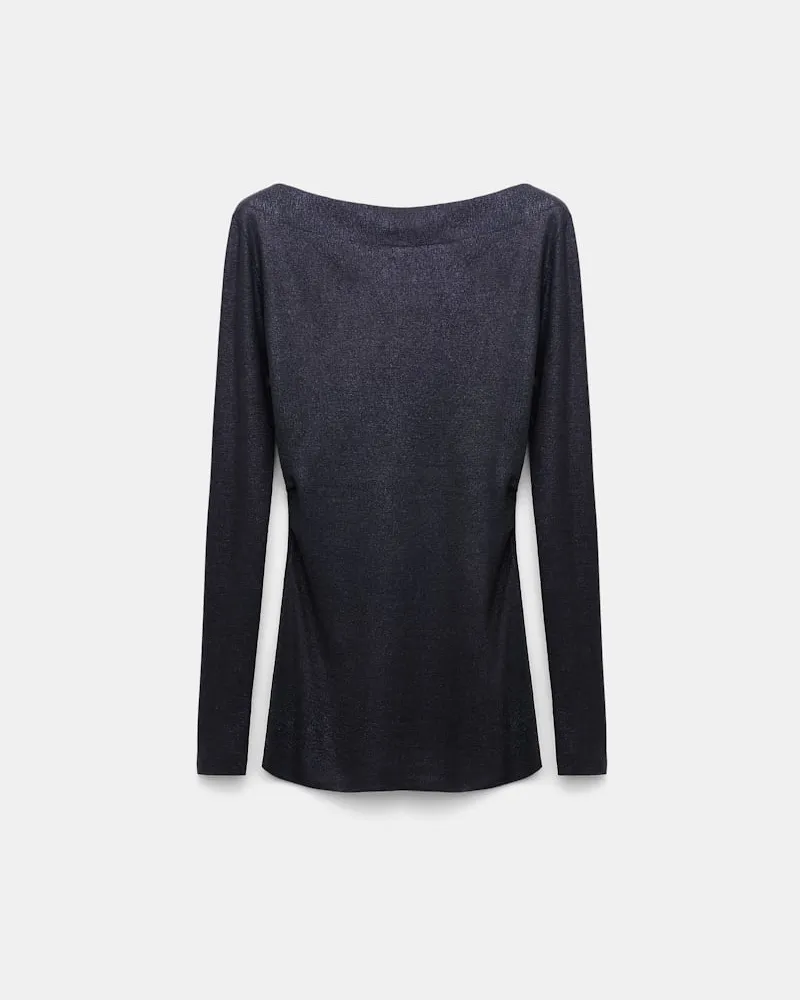 Dorothee Schumacher Schimmernder Boatneck-Pullover aus Merino Blau