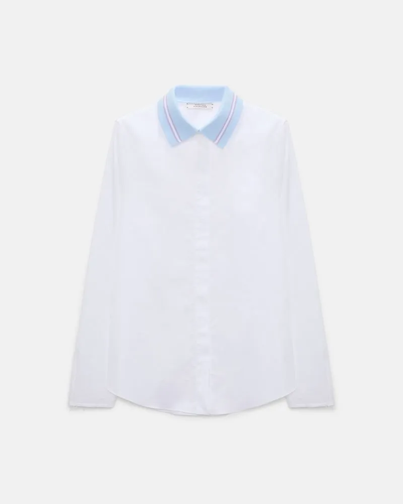 Dorothee Schumacher Bluse mit abnehmbarem, gestreiftem Polokragen aus Baumwoll-Oxford Weiß