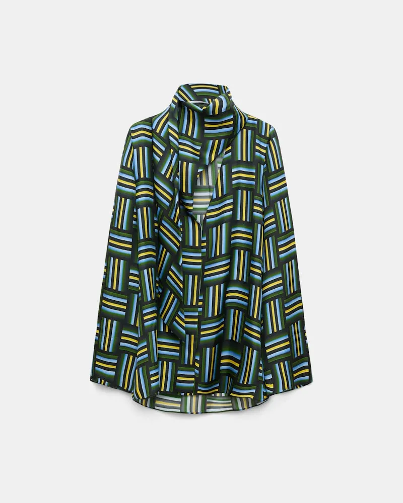 Dorothee Schumacher Bluse mit drapiertem Schal aus bedrucktem Seidentwill Blau