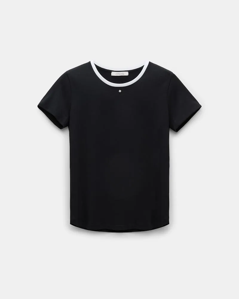 Dorothee Schumacher Rundhalsshirt mit kontrastierendem Bündchen und D-Rose Detail Schwarz
