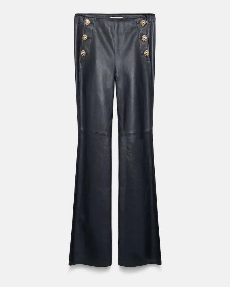 Dorothee Schumacher Hose aus Lammleder mit goldenen Knöpfen Blau