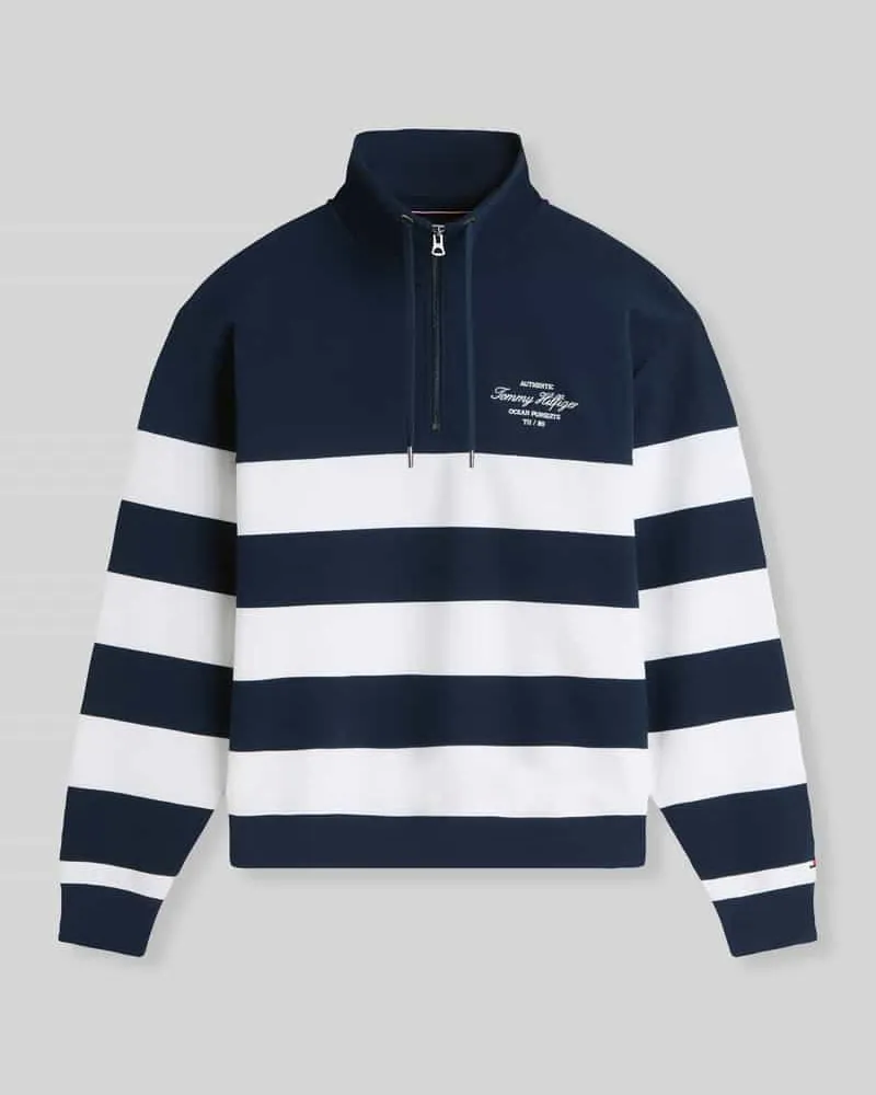 Tommy Hilfiger Relaxed Fit Troyer aus Baumwoll-Mix mit Tunnelzug Dunkelblau