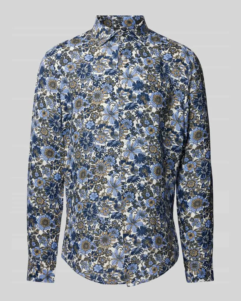 Seidensticker Slim Fit Business-Hemd aus Leinen mit floralem Muster Marine