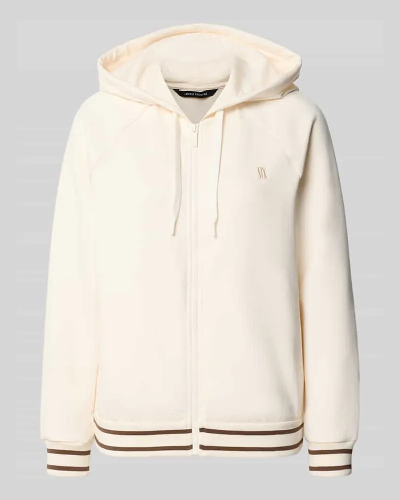 Armani Exchange Regular Fit Sweatjacke aus Viskose-Mix mit Logo-Stitching Offwhite