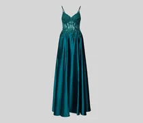Abendkleid aus Satin mit Spitzenbesatz
