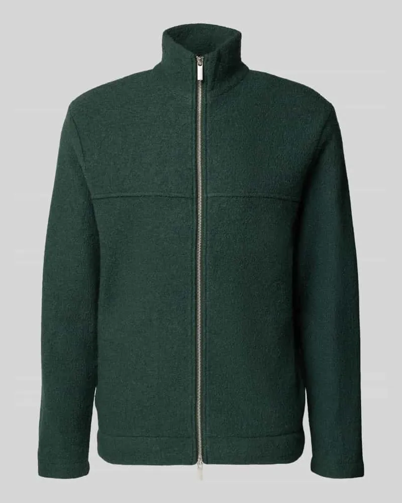 Selected Homme Regular Fit Cardigan aus reinem Woll-Bouclé Modell 'NEALY Dunkelgruen