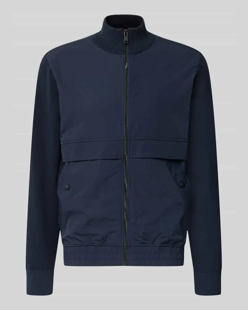 HUGO BOSS Regular Fit Strickjacke aus Baumwoll-Mix Modell 'Kobello Marine