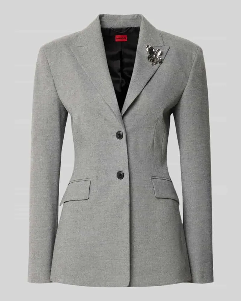 HUGO BOSS Longblazer mit metallischer Brosche Modell 'Asmalla Hellgrau