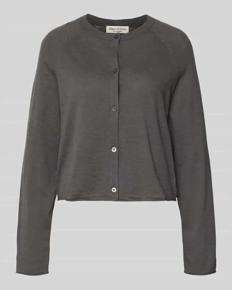 Marc O'Polo Relaxed Fit Strickjacke aus Baumwoll-Leinen-Mix Dunkelgrau