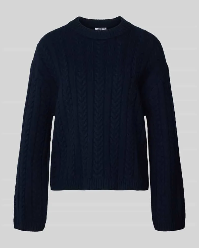 JAKE*S Strickpullover aus Wolle mit Zopfmuster Dunkelblau