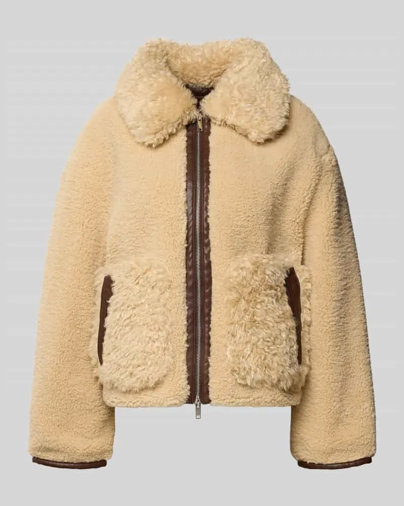 Stefanel Jacke aus Teddyfell mit Zweiwege-Reißverschluss Sand
