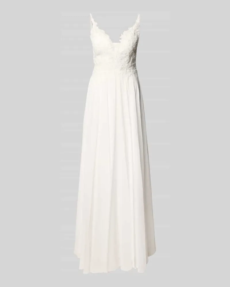 Mascara Abendkleid mit Spitze und V-Ausschnitt Offwhite