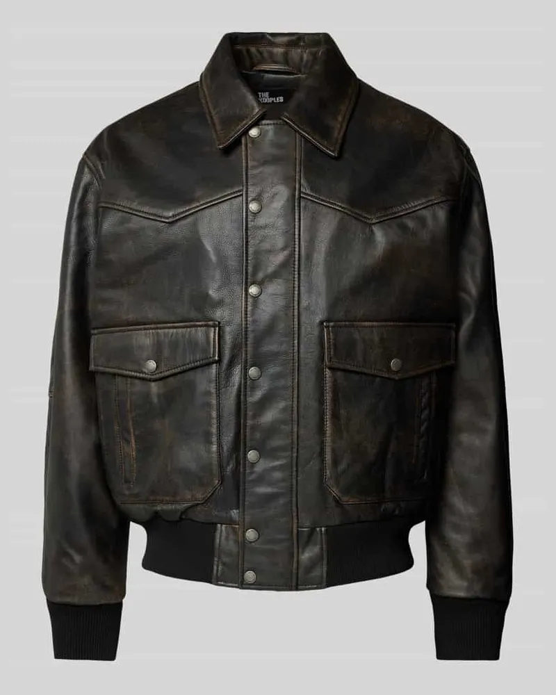 The Kooples Lederblouson mit Pattentaschen Modell 'CUIR Dunkelbraun