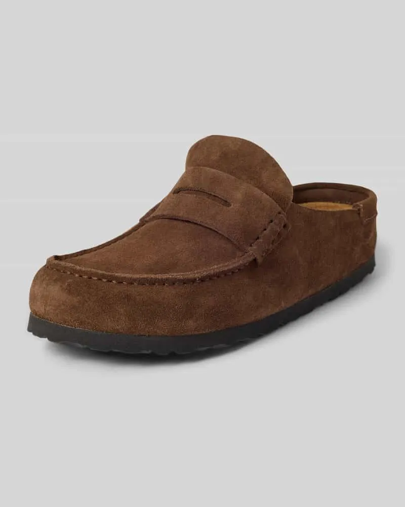 Birkenstock Slides aus Leder mit profilierter Sohle Modell 'Naples Wrapped Dunkelbraun