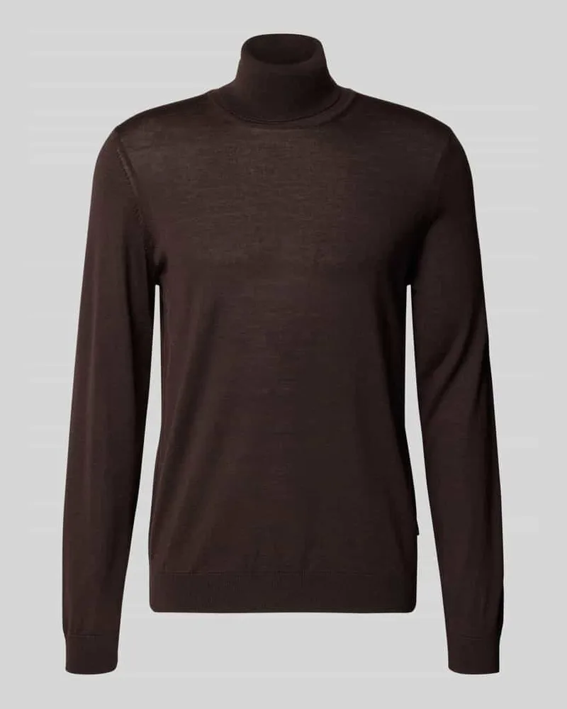 HUGO BOSS Regular Fit Rollkragenpullover aus reiner Schurwolle Modell 'MUSSO Dunkelbraun