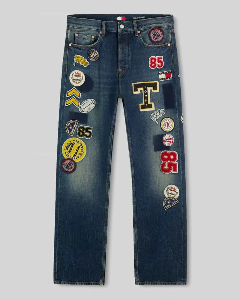 Tommy Hilfiger Straight Fit Jeans mit auffälligen Patches Jeansblau