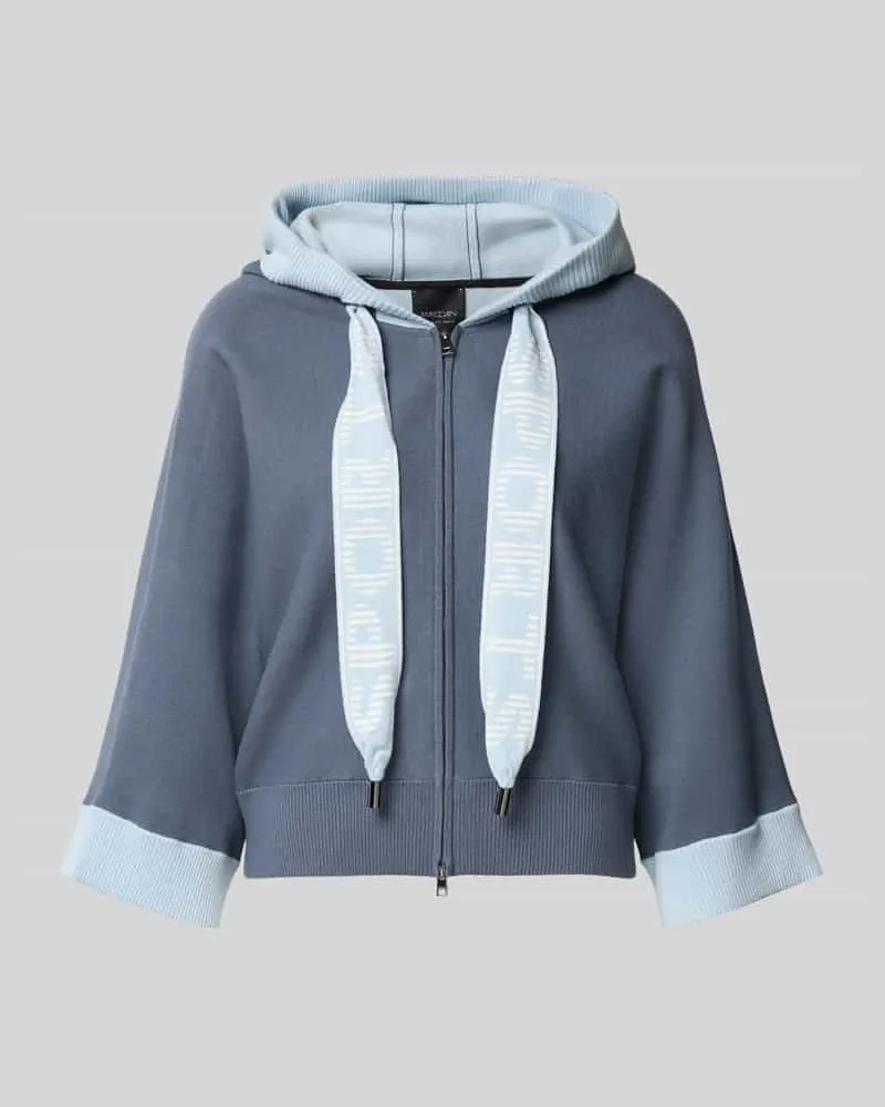 Marc Cain Relaxed Fit Sweatjacke aus Viskose-Mix mit Logo-Detail Rauchblau