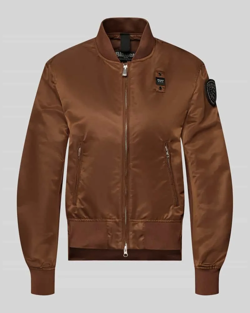 Blauer Bomberjacke mit Reißverschlusstaschen Modell 'LAURIE Mittelbraun