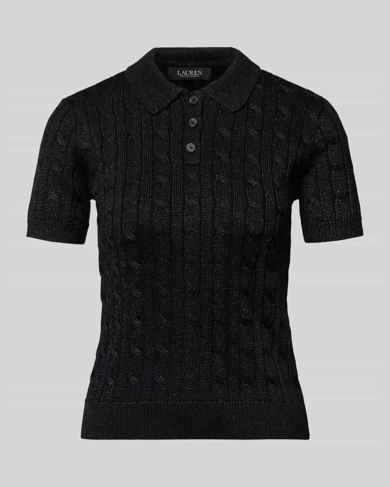 Ralph Lauren Strickshirt mit Zopfmuster und Polokragen Modell 'NATRISSA Metallic