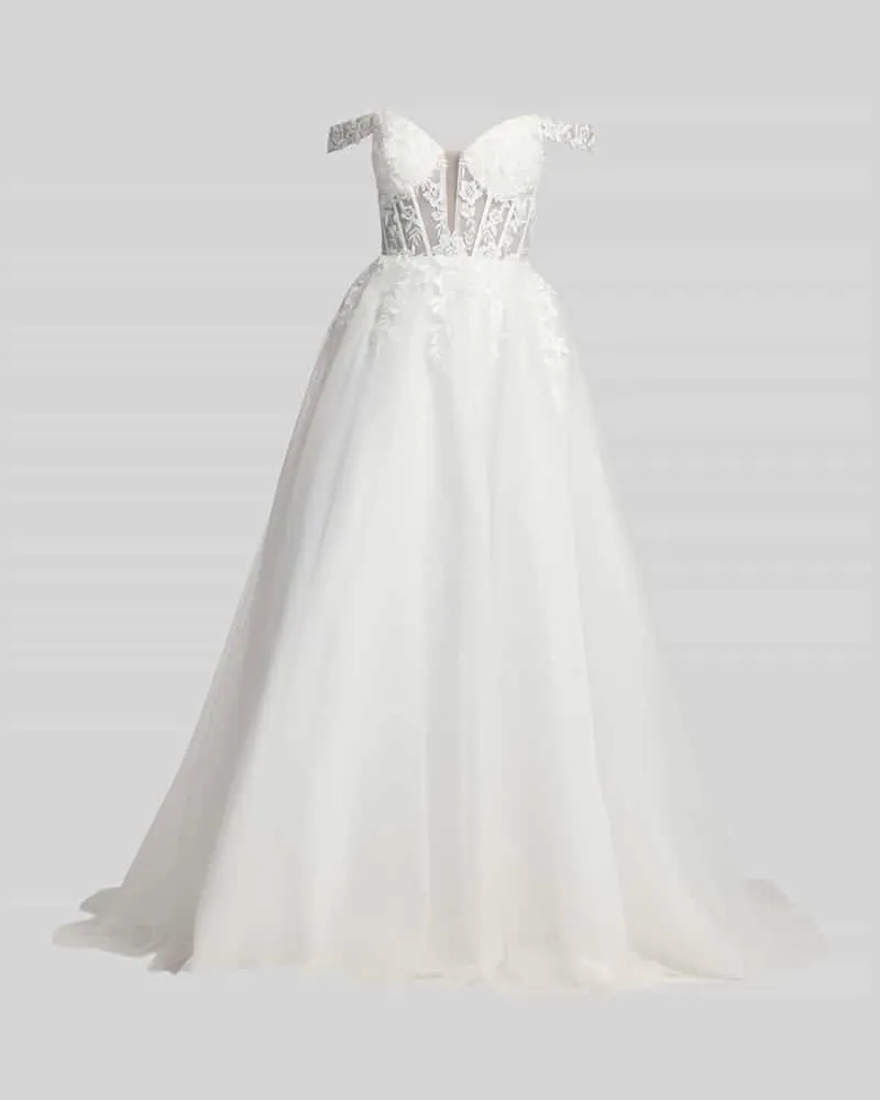 LUXUAR Brautkleid aus Tüll mit Stitchings Offwhite