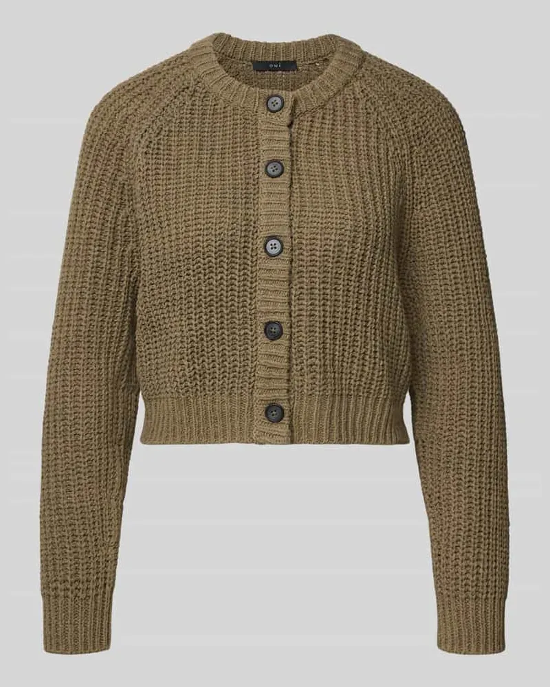 Oui  Strickjacke mit Rundhalsausschnitt Khaki